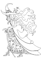 A coloring page of witches